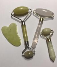  Yellow Crystal Jade & Rose Quartz Massage Tools 100% Hand Made Natural Rose Qua